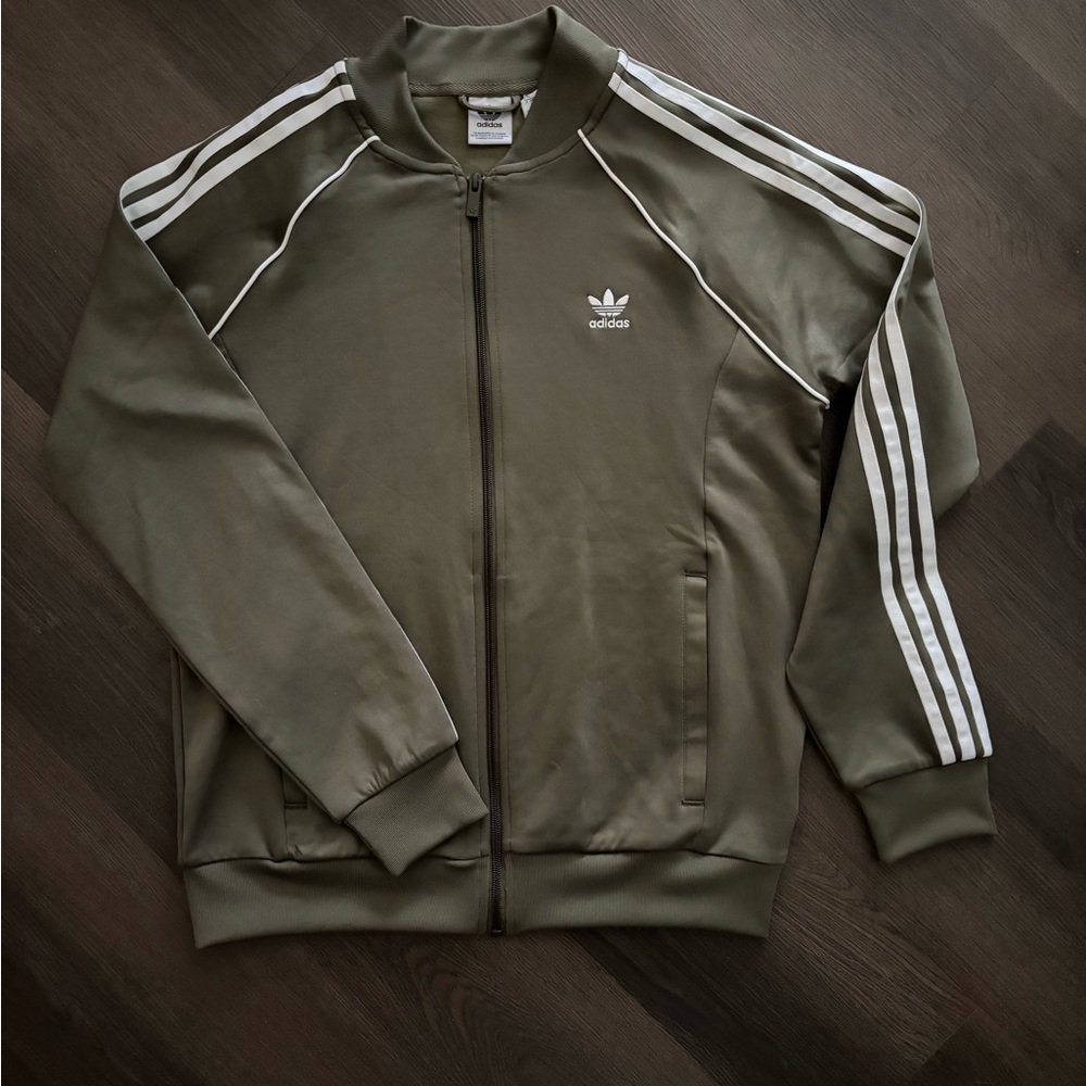 Adidas Khaki Olive Green Track Jacket Sz Medium